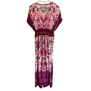 India Boutique Boho Maxi Dress Pink Purple Paisley Print XS/S Flowy